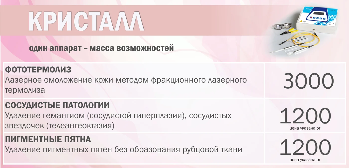 Процедуры на диодном аппарате Кристалл в Серпухове